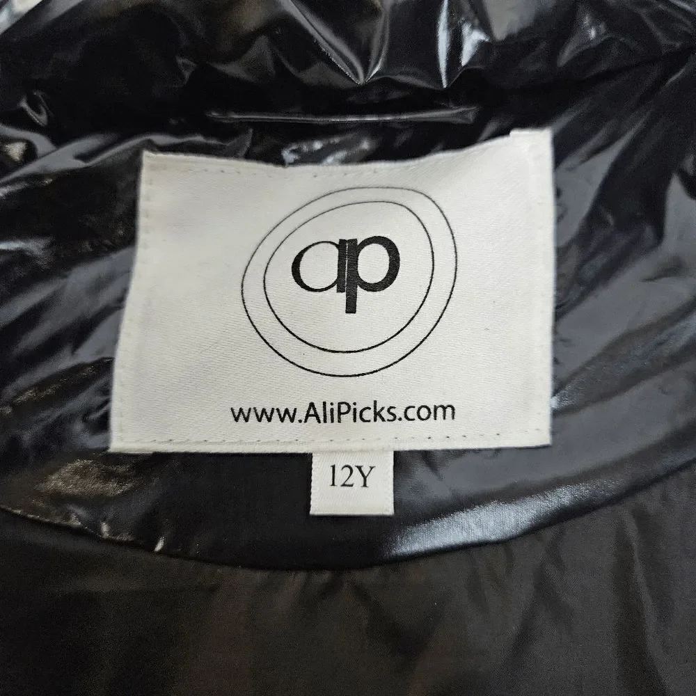 Alipicks Faux Fur Polyester Long Sleeve Hooded Puffer Jacket Full Zip Girls Blac